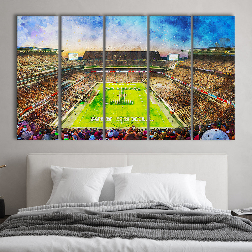 Kyle Field Texas Stadium Watercolor, Canvas Art Print, Painting Art, Multi Panels Canvas Print Wall Art