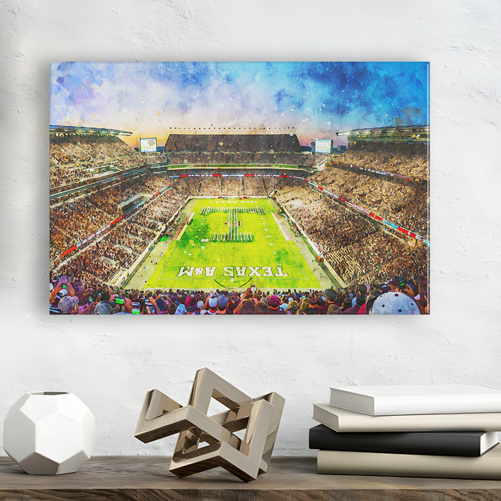 Kyle Field Texas Stadium Watercolor, Canvas Art Decor Print, Painting Art, Canvas Print Wall Art Home Decor