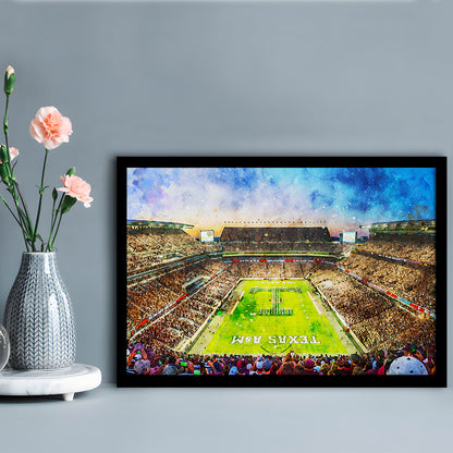 Kyle Field Texas Stadium Watercolor, Framed  Print, Painting Art, Framed Art Print Wall Decor, Framed Picture