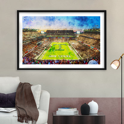 Kyle Field Texas Stadium Watercolor, Framed  Print, Painting Art, Framed Art Print White Border Wall Decor
