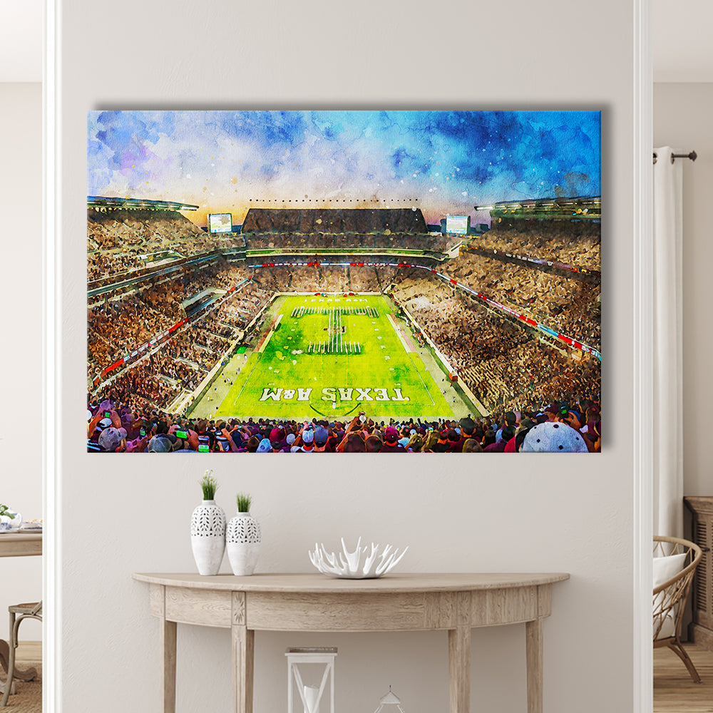 Kyle Field Texas Stadium Watercolor, Canvas Art Decor Print, Painting Art, Canvas Print Wall Art Home Decor