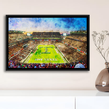 Kyle Field Texas Stadium Watercolor, Framed Canvas Print, Painting Art, Floating Framed Canvas Print Wall Art
