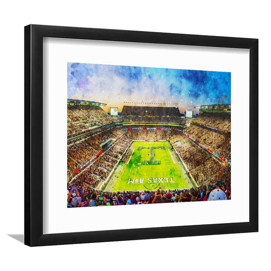 Kyle Field Texas Stadium Watercolor, Framed  Print, Painting Art, Framed Art Print White Border Wall Decor