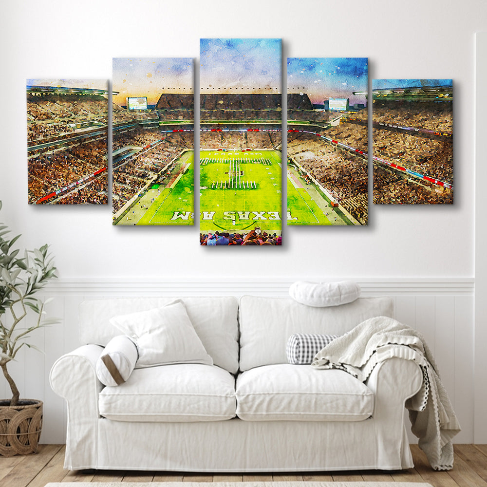 Kyle Field Texas Stadium Watercolor, Canvas Art Decor Print, Painting Art, Mixed Panels Canvas Print Wall Art