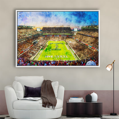 Kyle Field Texas Stadium Watercolor, Framed Canvas Print, Painting Art, Floating Framed Canvas Print Wall Art