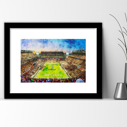 Kyle Field Texas Stadium Watercolor, Framed  Print, Painting Art, Framed Art Print White Border Wall Decor
