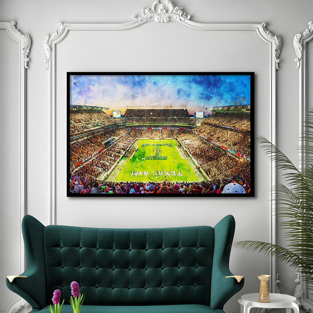 Kyle Field Texas Stadium Watercolor, Framed  Print, Painting Art, Framed Art Print Wall Decor, Framed Picture