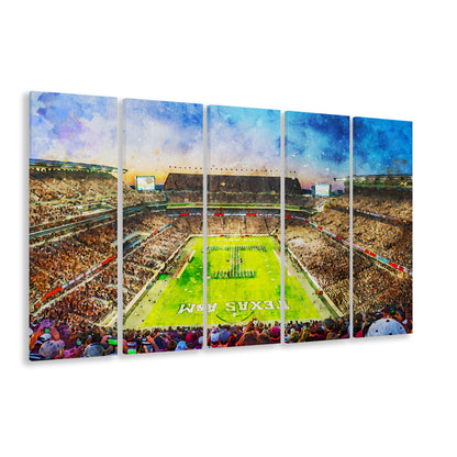 Kyle Field Texas Stadium Watercolor, Canvas Art Print, Painting Art, Multi Panels Canvas Print Wall Art