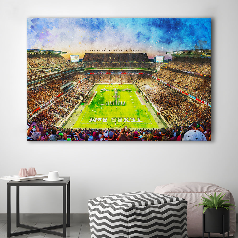 Kyle Field Texas Stadium Watercolor, Canvas Art Decor Print, Painting Art, Canvas Print Wall Art Home Decor