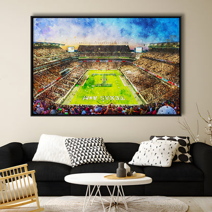 Kyle Field Texas Stadium Watercolor, Framed Canvas Print, Painting Art, Floating Framed Canvas Print Wall Art