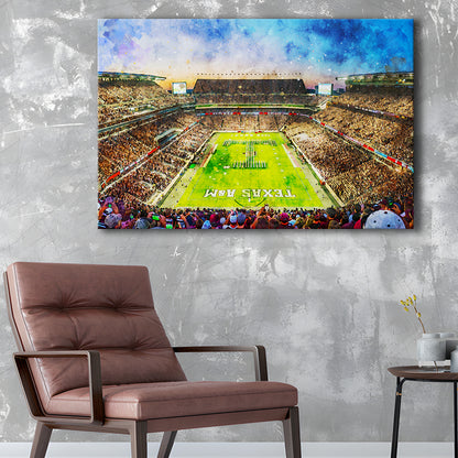 Kyle Field Texas Stadium Watercolor, Canvas Art Decor Print, Painting Art, Canvas Print Wall Art Home Decor