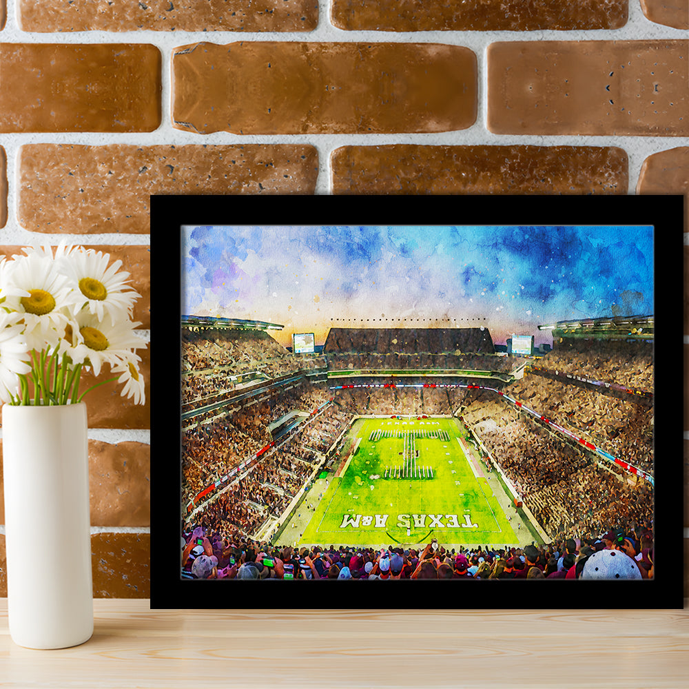 Kyle Field Texas Stadium Watercolor, Framed  Print, Painting Art, Framed Art Print Wall Decor, Framed Picture