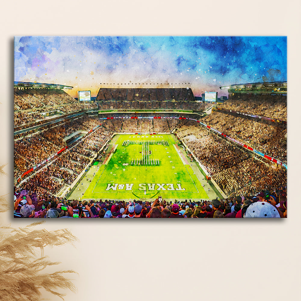 Kyle Field Texas Stadium Watercolor, Canvas Art Decor Print, Painting Art, Canvas Print Wall Art Home Decor