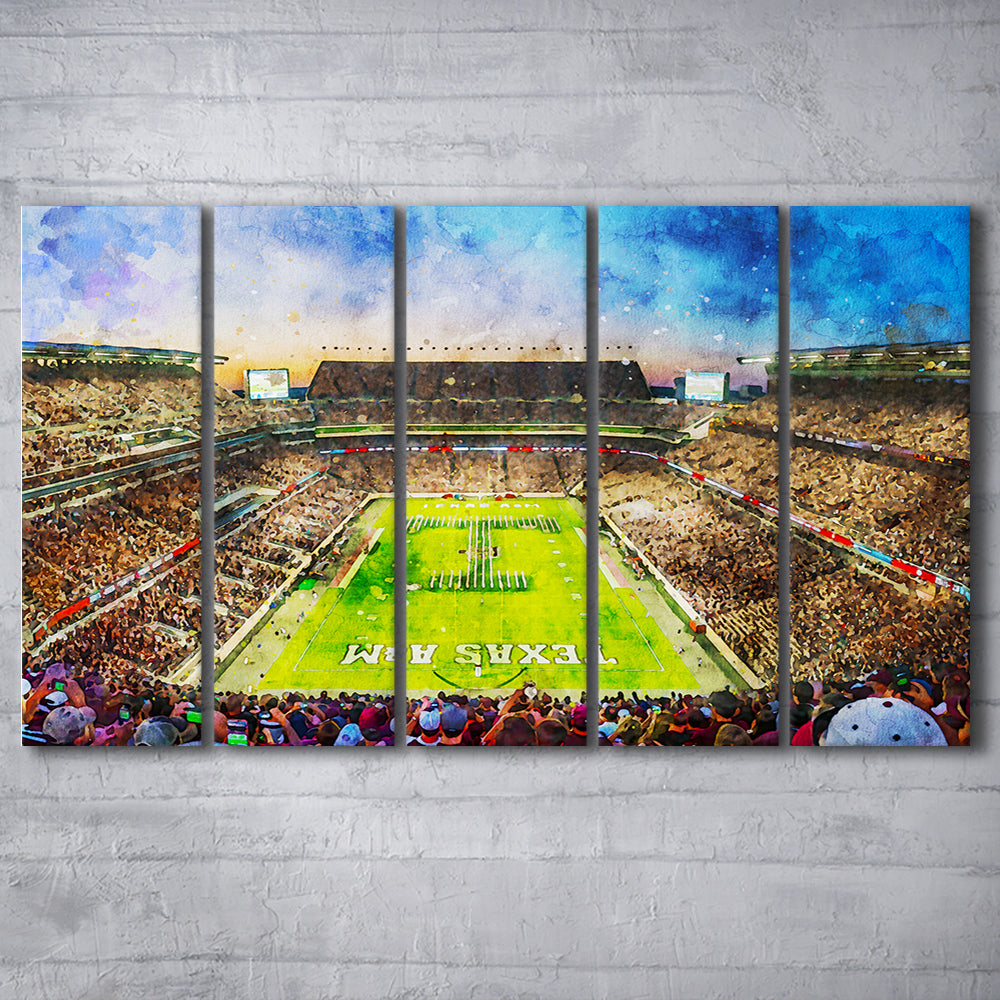Kyle Field Texas Stadium Watercolor, Canvas Art Print, Painting Art, Multi Panels Canvas Print Wall Art