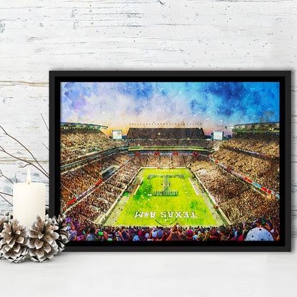 Kyle Field Texas Stadium Watercolor, Framed Canvas Print, Painting Art, Floating Framed Canvas Print Wall Art