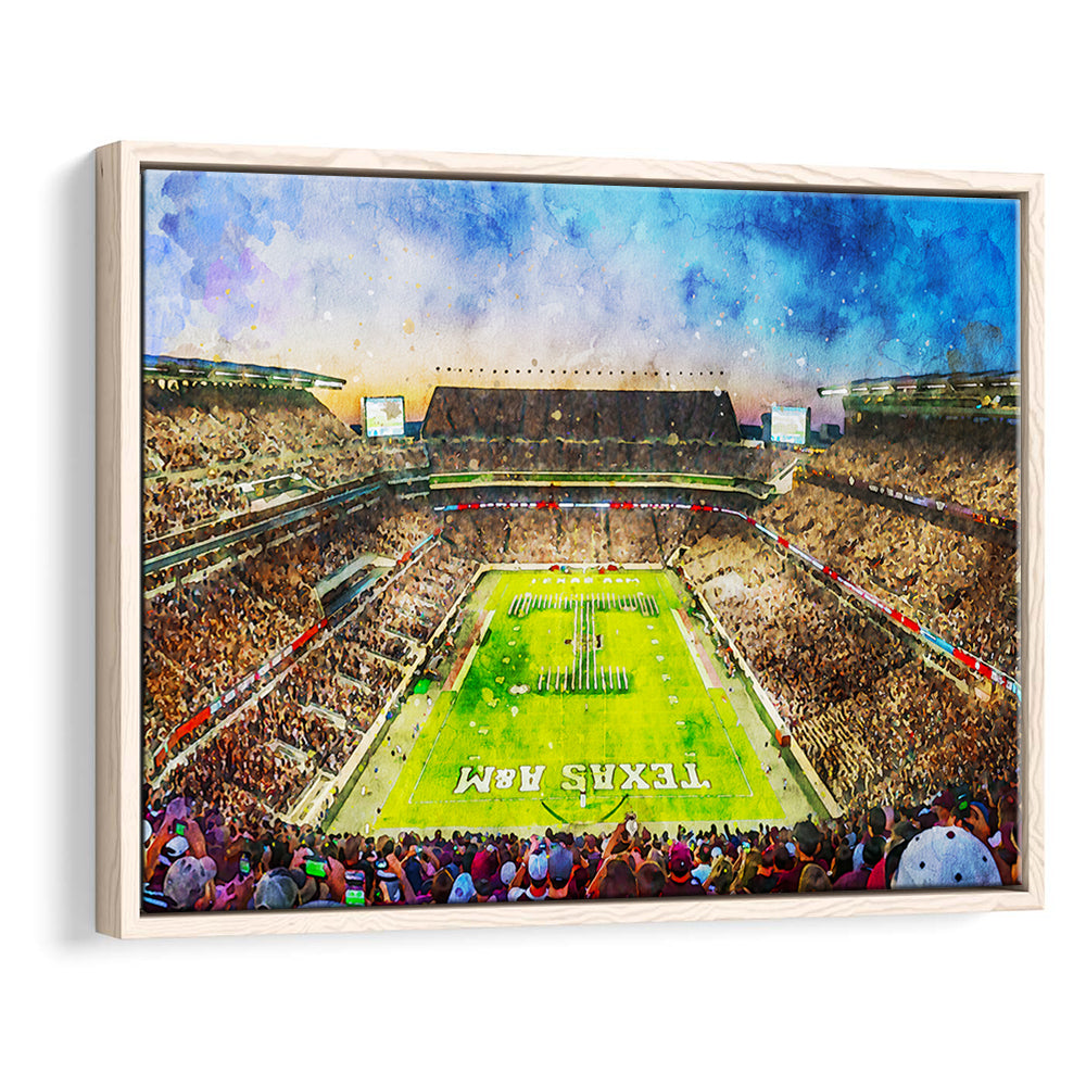 Kyle Field Texas Stadium Watercolor, Framed Canvas Print, Painting Art, Floating Framed Canvas Print Wall Art