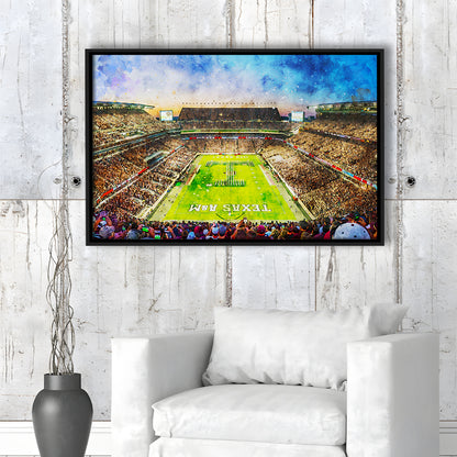 Kyle Field Texas Stadium Watercolor, Framed Canvas Print, Painting Art, Floating Framed Canvas Print Wall Art