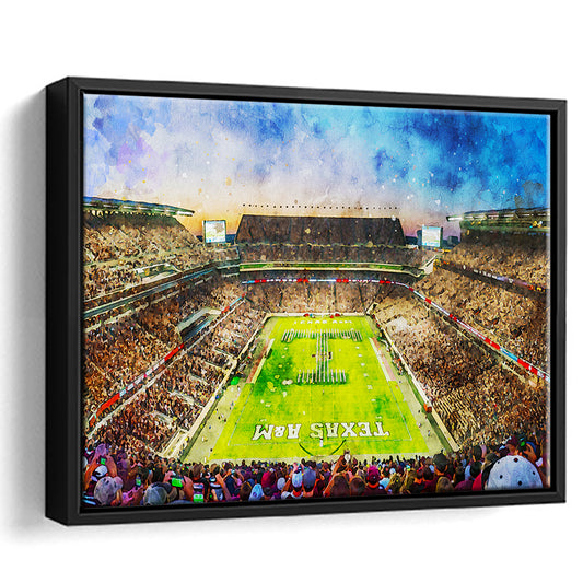 Kyle Field Texas Stadium Watercolor, Framed Canvas Print, Painting Art, Floating Framed Canvas Print Wall Art