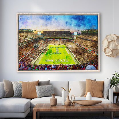 Kyle Field Texas Stadium Watercolor, Framed Canvas Print, Painting Art, Floating Framed Canvas Print Wall Art
