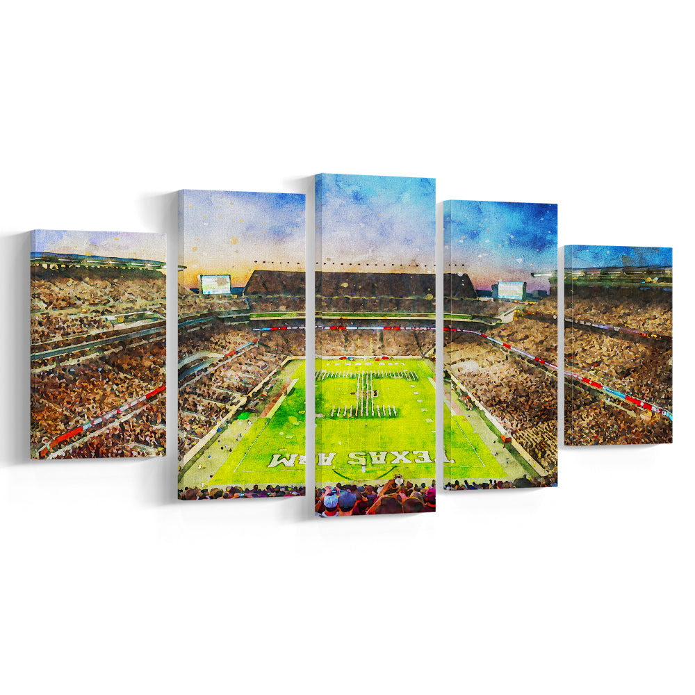 Kyle Field Texas Stadium Watercolor, Canvas Art Decor Print, Painting Art, Mixed Panels Canvas Print Wall Art