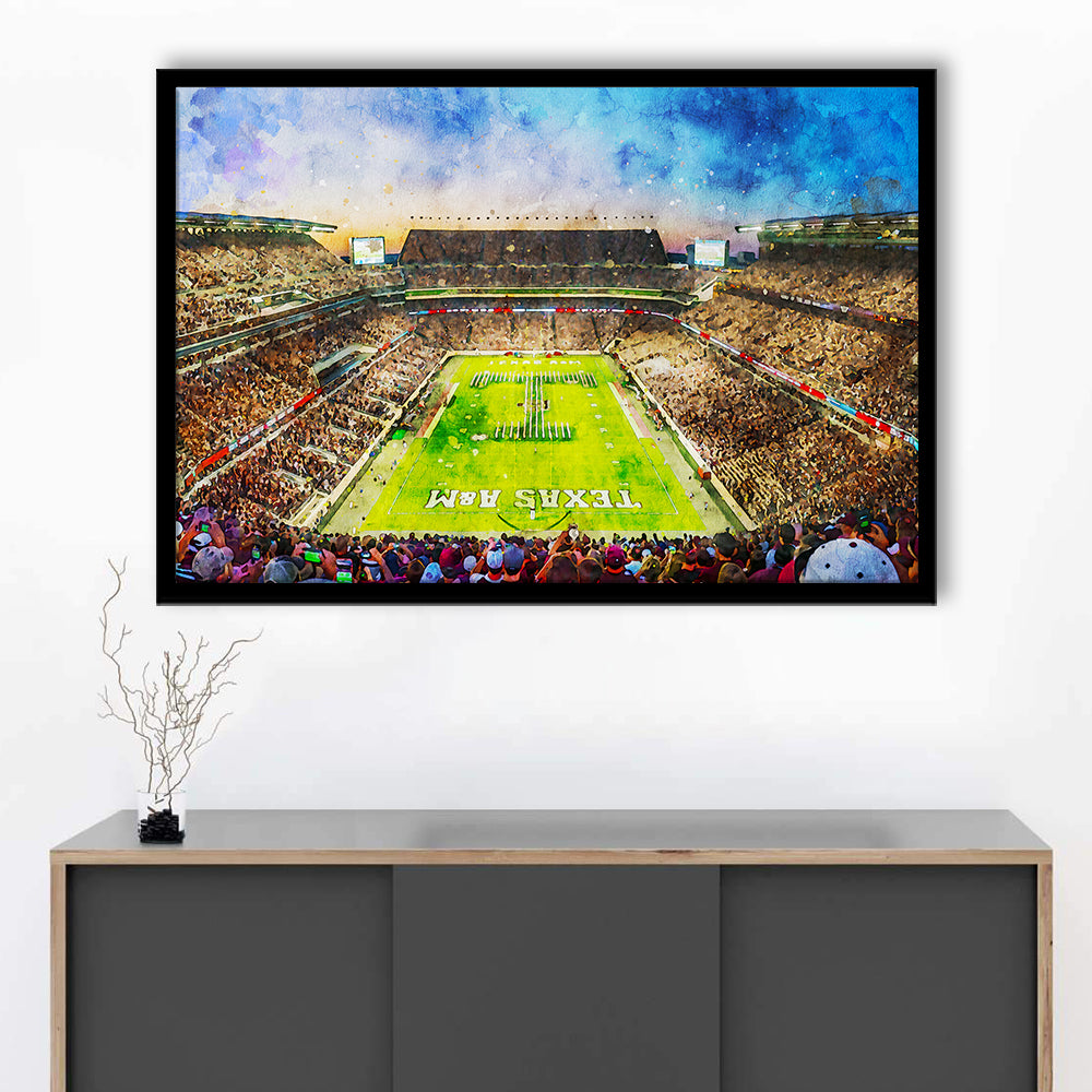 Kyle Field Texas Stadium Watercolor, Framed  Print, Painting Art, Framed Art Print Wall Decor, Framed Picture