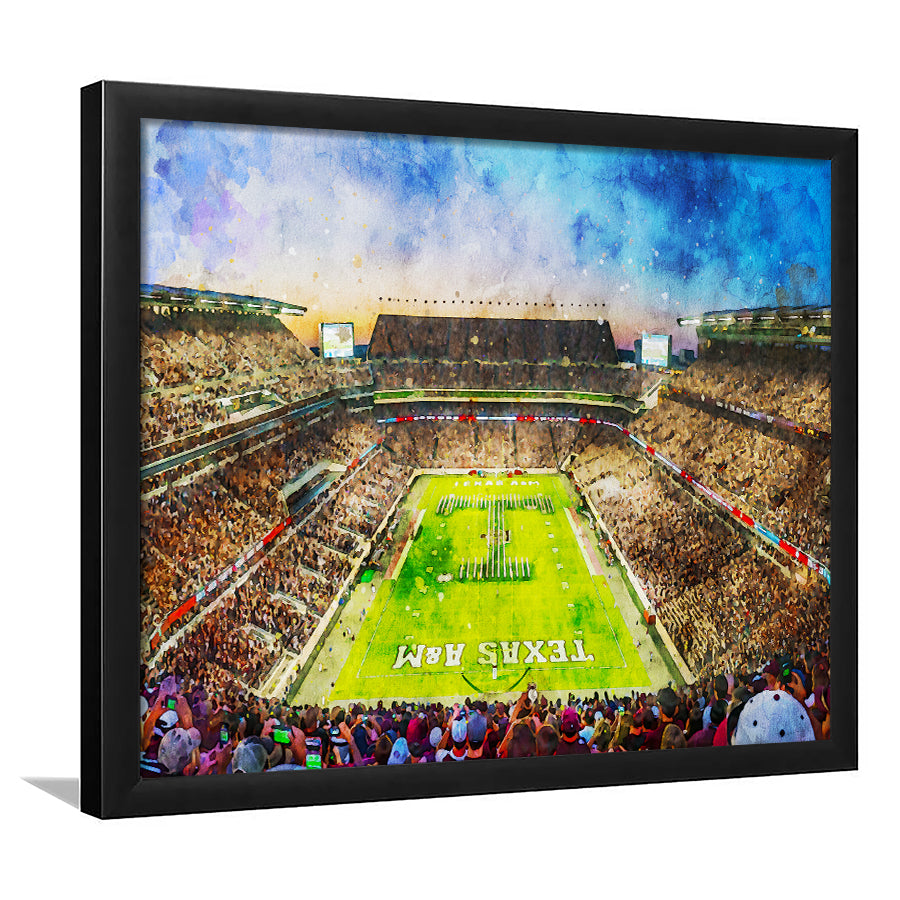 Kyle Field Texas Stadium Watercolor, Framed  Print, Painting Art, Framed Art Print Wall Decor, Framed Picture