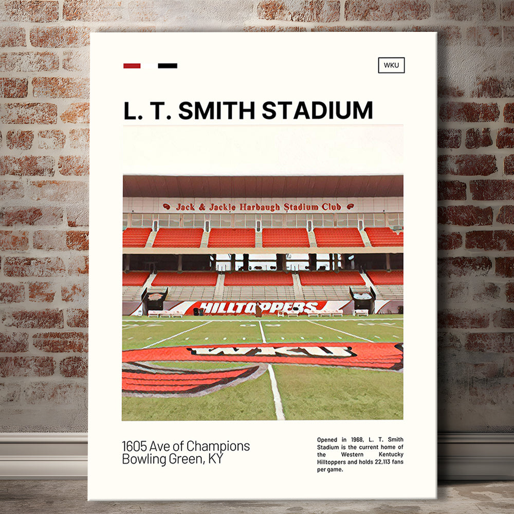 L. T. Smith Stadium Print, Western Kentucky Hilltoppers Stadium Canvas Art, Fan Gifts, Sport Art, Canvas Print Wall Art