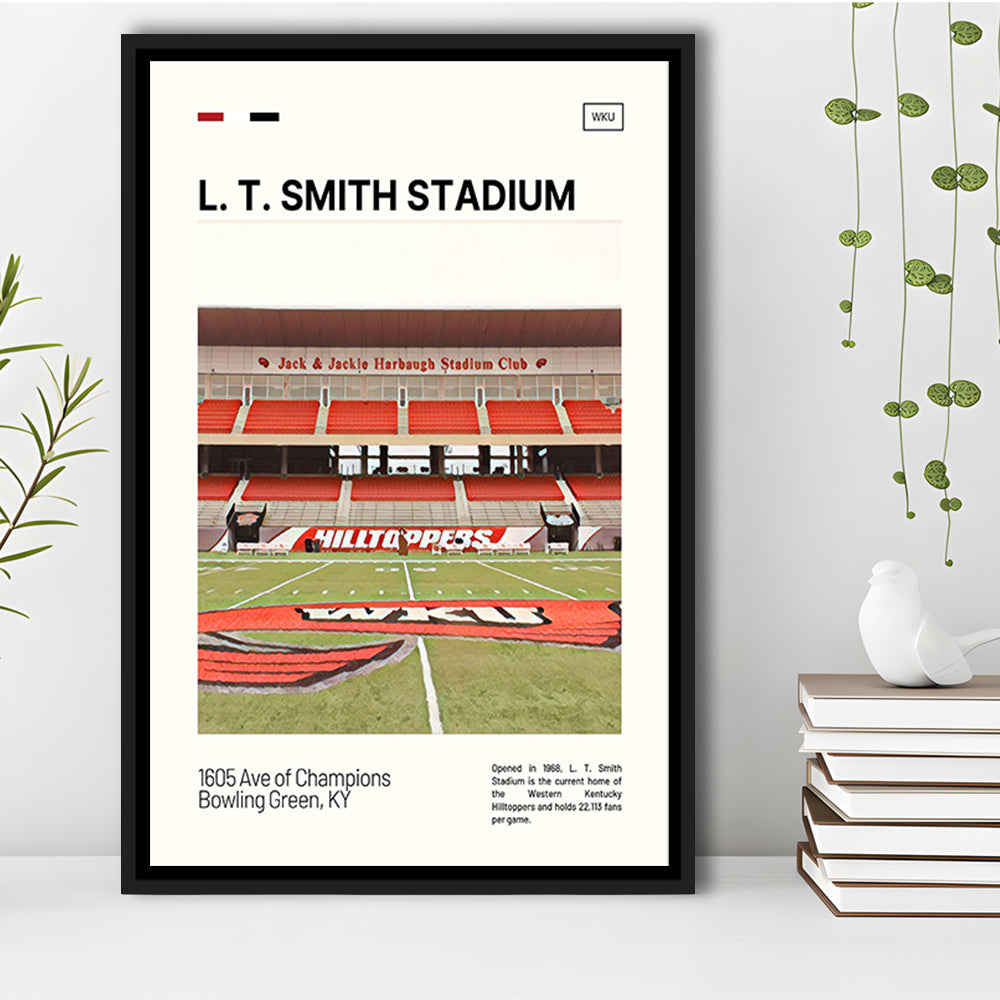 L. T. Smith Stadium Print, Western Kentucky Hilltoppers Stadium Art, Man Cave Gift, Floating Framed Canvas Print Wall Art