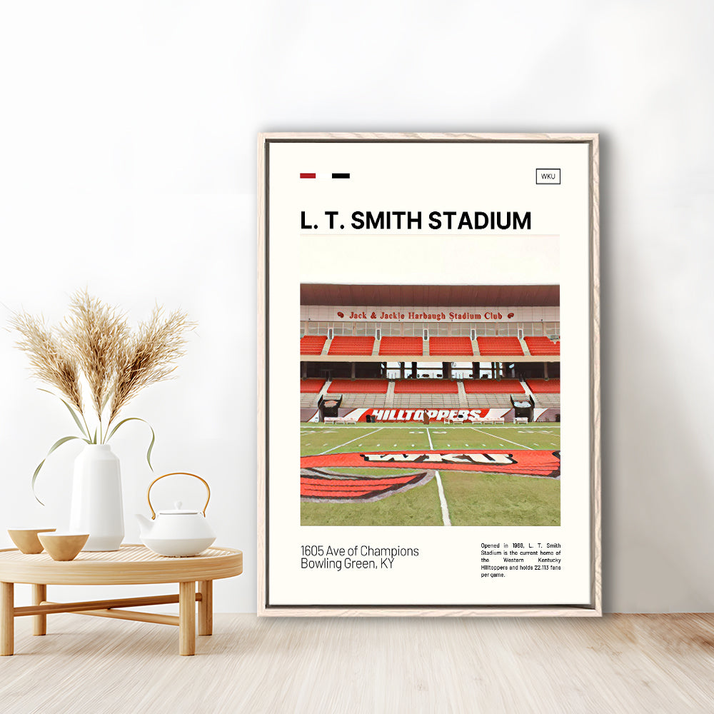 L. T. Smith Stadium Print, Western Kentucky Hilltoppers Stadium Art, Man Cave Gift, Floating Framed Canvas Print Wall Art