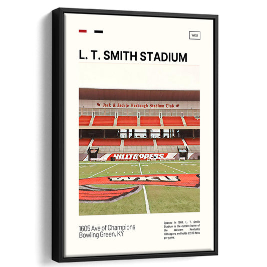 L. T. Smith Stadium Print, Western Kentucky Hilltoppers Stadium Art, Man Cave Gift, Floating Framed Canvas Print Wall Art