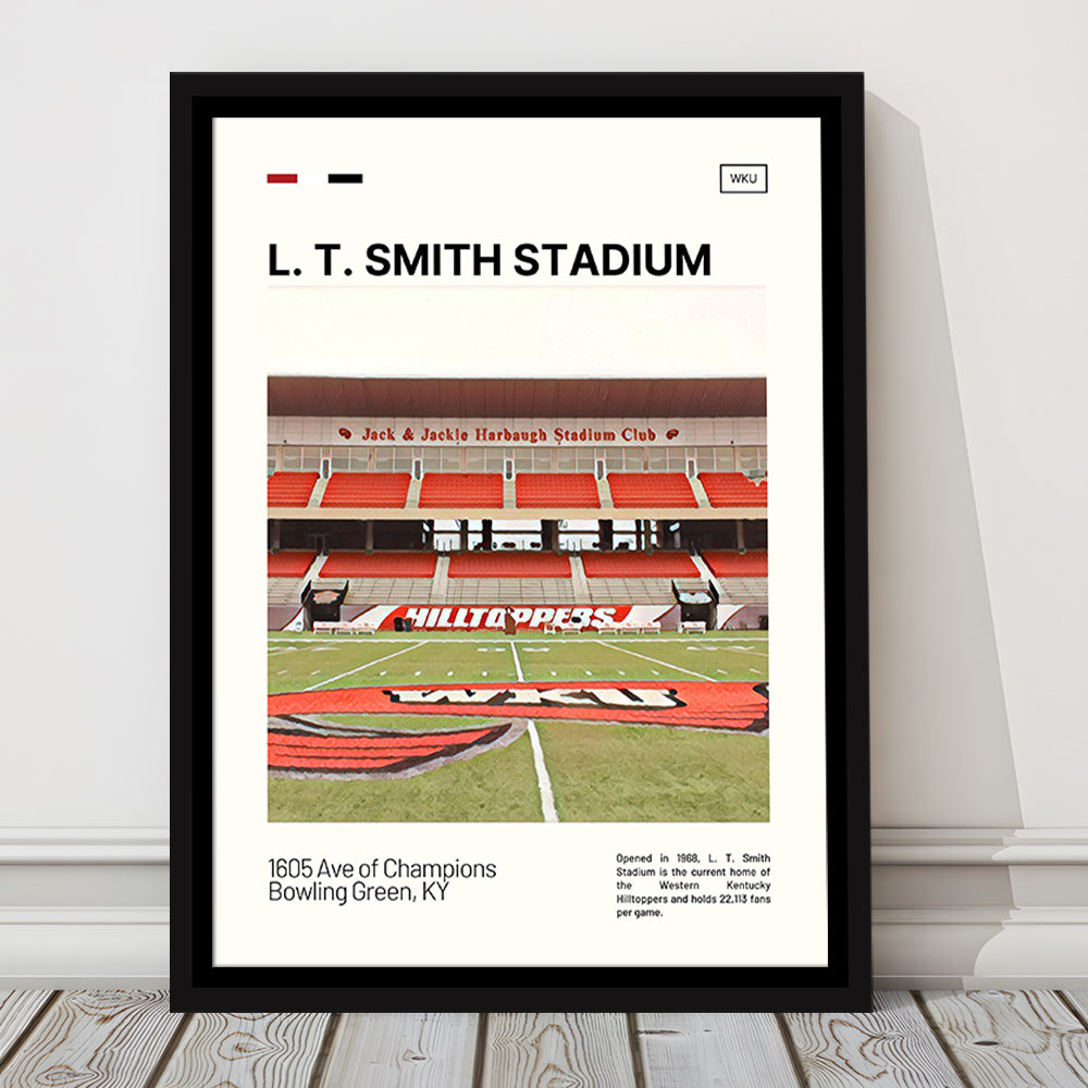 L. T. Smith Stadium Print, Western Kentucky Hilltoppers Stadium Art, Man Cave Gift, Floating Framed Canvas Print Wall Art