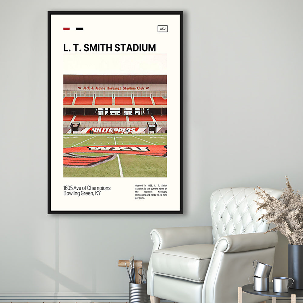 L. T. Smith Stadium Print, Western Kentucky Hilltoppers Stadium Art, Man Cave Gift, Floating Framed Canvas Print Wall Art
