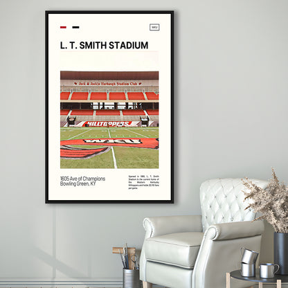 L. T. Smith Stadium Print, Western Kentucky Hilltoppers Stadium Art, Man Cave Gift, Floating Framed Canvas Print Wall Art