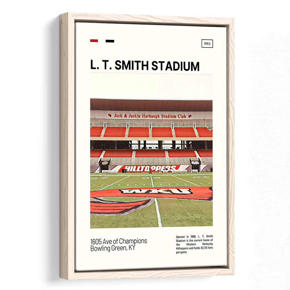 L. T. Smith Stadium Print, Western Kentucky Hilltoppers Stadium Art, Man Cave Gift, Floating Framed Canvas Print Wall Art