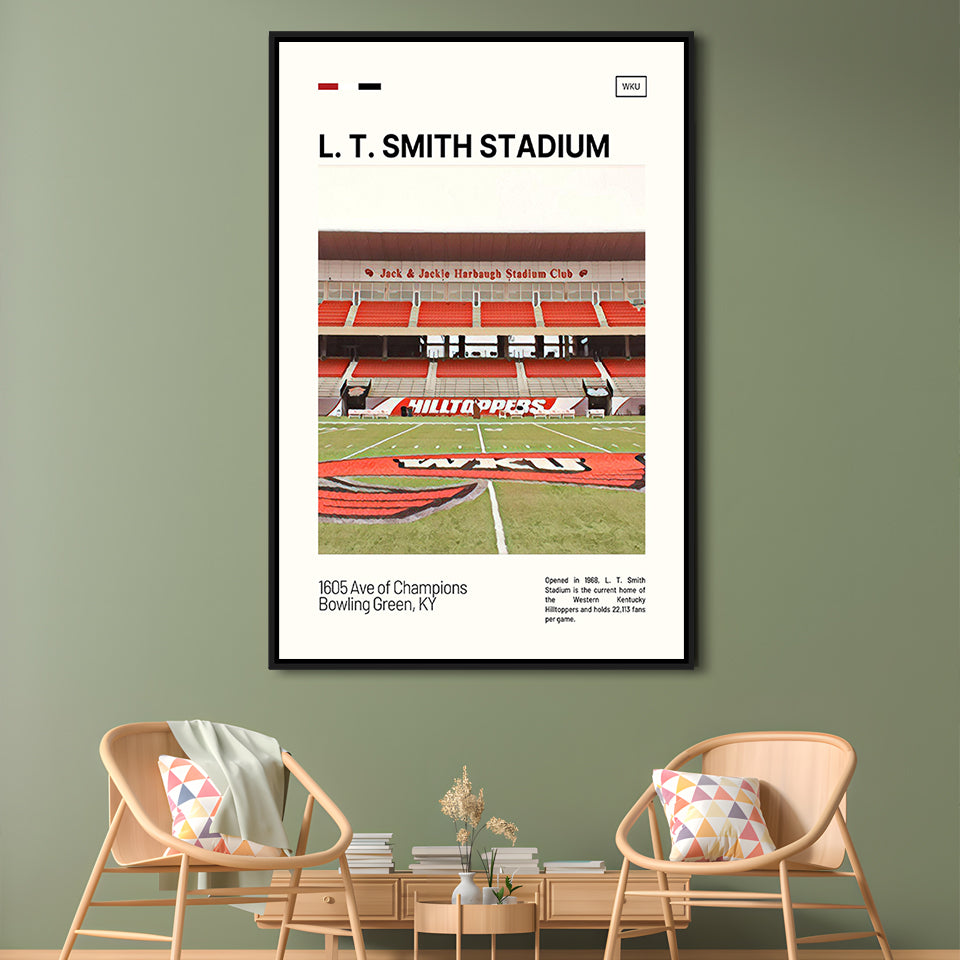 L. T. Smith Stadium Print, Western Kentucky Hilltoppers Stadium Art, Man Cave Gift, Floating Framed Canvas Print Wall Art