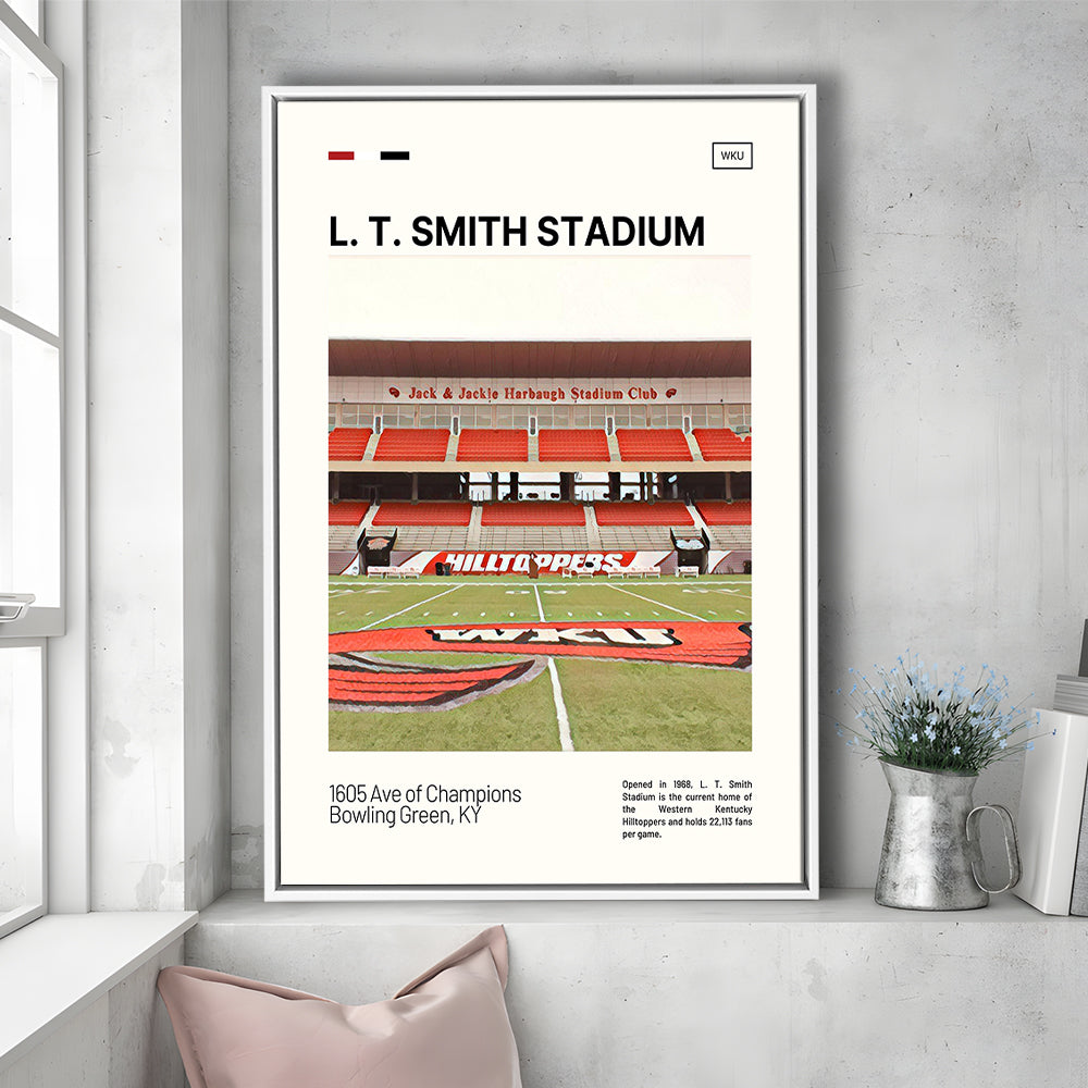 L. T. Smith Stadium Print, Western Kentucky Hilltoppers Stadium Art, Man Cave Gift, Floating Framed Canvas Print Wall Art