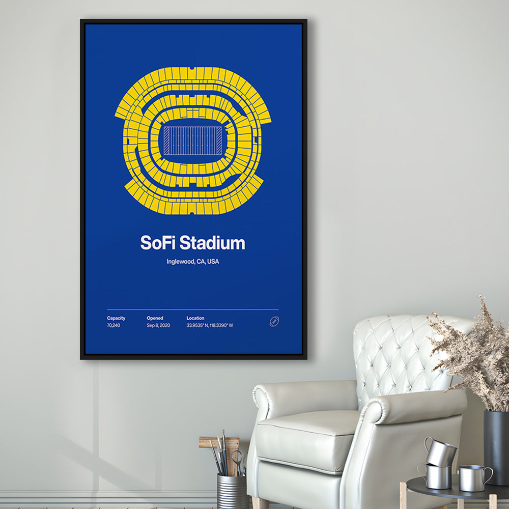 LA Rams Stadium Print, Los Angeles SoFi Stadium Print, Man Cave Gift, Floating Framed Canvas Print Wall Art
