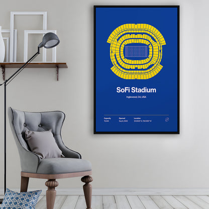 LA Rams Stadium Print, Los Angeles SoFi Stadium Print, Man Cave Gift, Floating Framed Canvas Print Wall Art
