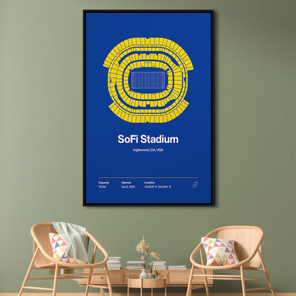 LA Rams Stadium Print, Los Angeles SoFi Stadium Print, Man Cave Gift, Floating Framed Canvas Print Wall Art