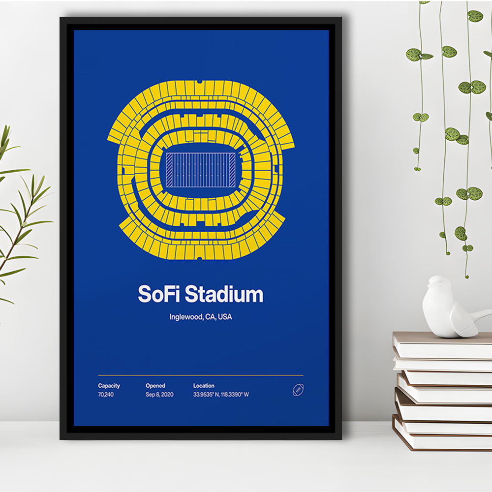LA Rams Stadium Print, Los Angeles SoFi Stadium Print, Man Cave Gift, Floating Framed Canvas Print Wall Art