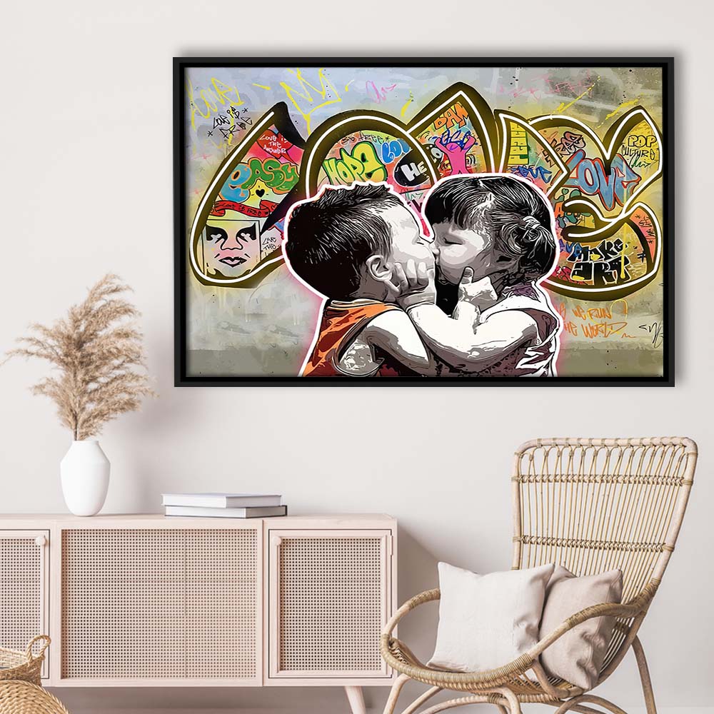 Love Art Print, Framed Canvas Print Wall Art Decor, Floating Frame, Neon Effect Art
