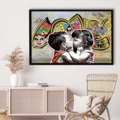 Love Art Print, Framed Canvas Print Wall Art Decor, Floating Frame, Neon Effect Art
