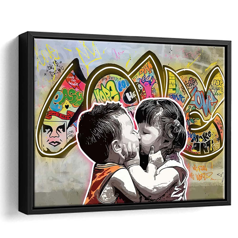 Love Art Print, Framed Canvas Print Wall Art Decor, Floating Frame, Neon Effect Art