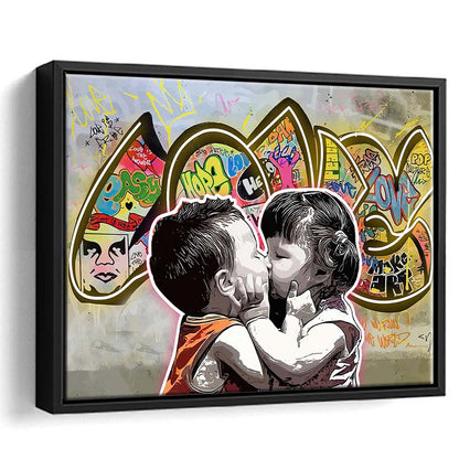 Love Art Print, Framed Canvas Print Wall Art Decor, Floating Frame, Neon Effect Art
