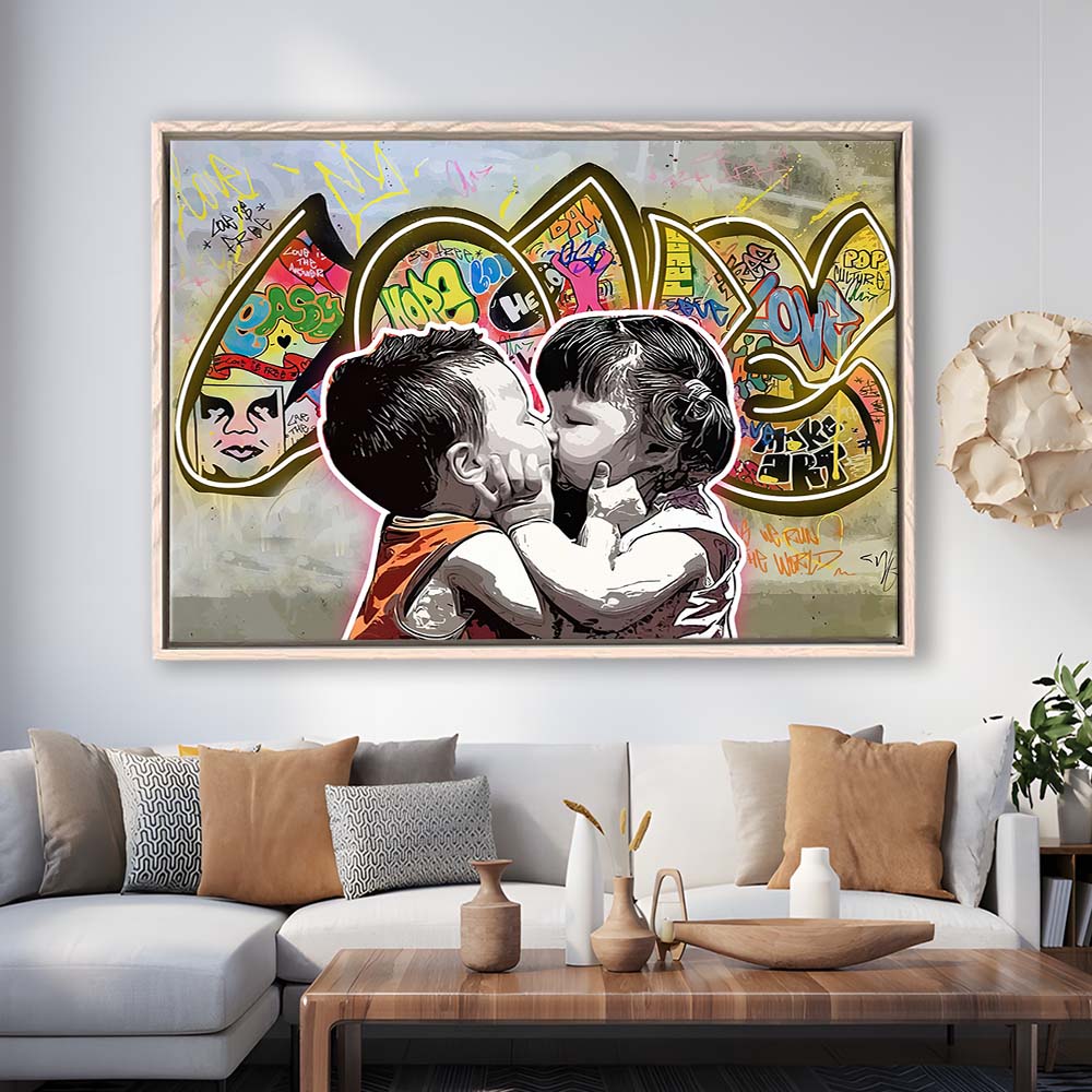 Love Art Print, Framed Canvas Print Wall Art Decor, Floating Frame, Neon Effect Art