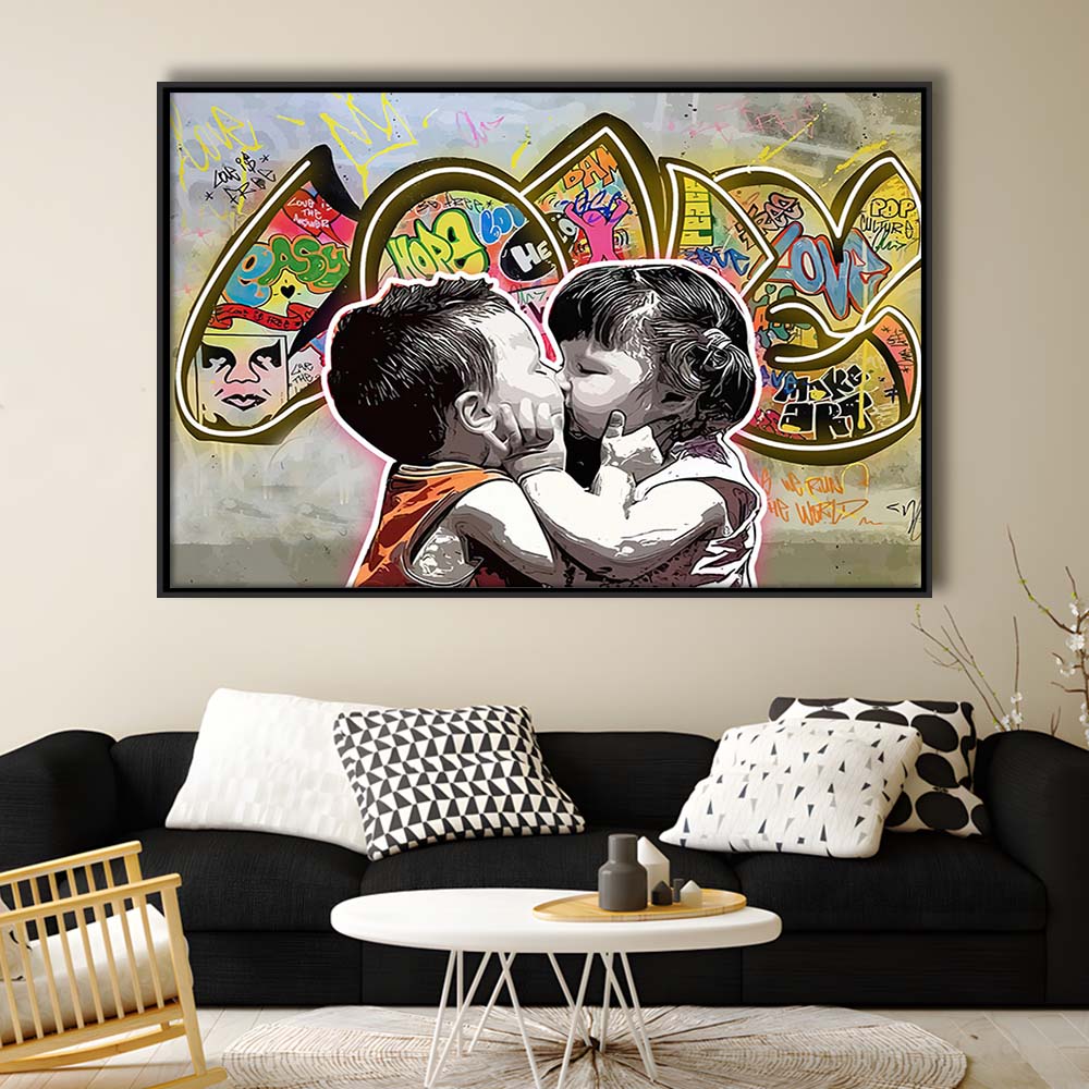 Love Art Print, Framed Canvas Print Wall Art Decor, Floating Frame, Neon Effect Art