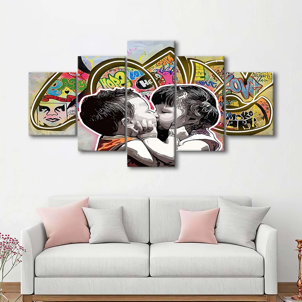 Love Art Print, 5 Panel Mixed Canvas Print Wall Art, Home Decor, Neon Canvas