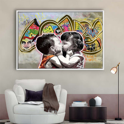 Love Art Print, Framed Canvas Print Wall Art Decor, Floating Frame, Neon Effect Art