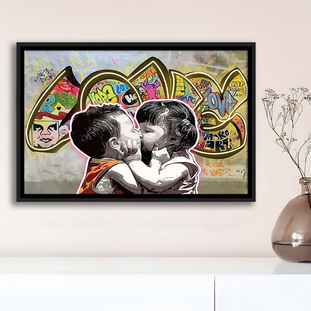 Love Art Print, Framed Canvas Print Wall Art Decor, Floating Frame, Neon Effect Art