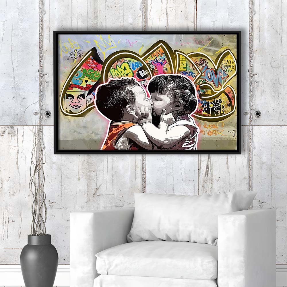 Love Art Print, Framed Canvas Print Wall Art Decor, Floating Frame, Neon Effect Art